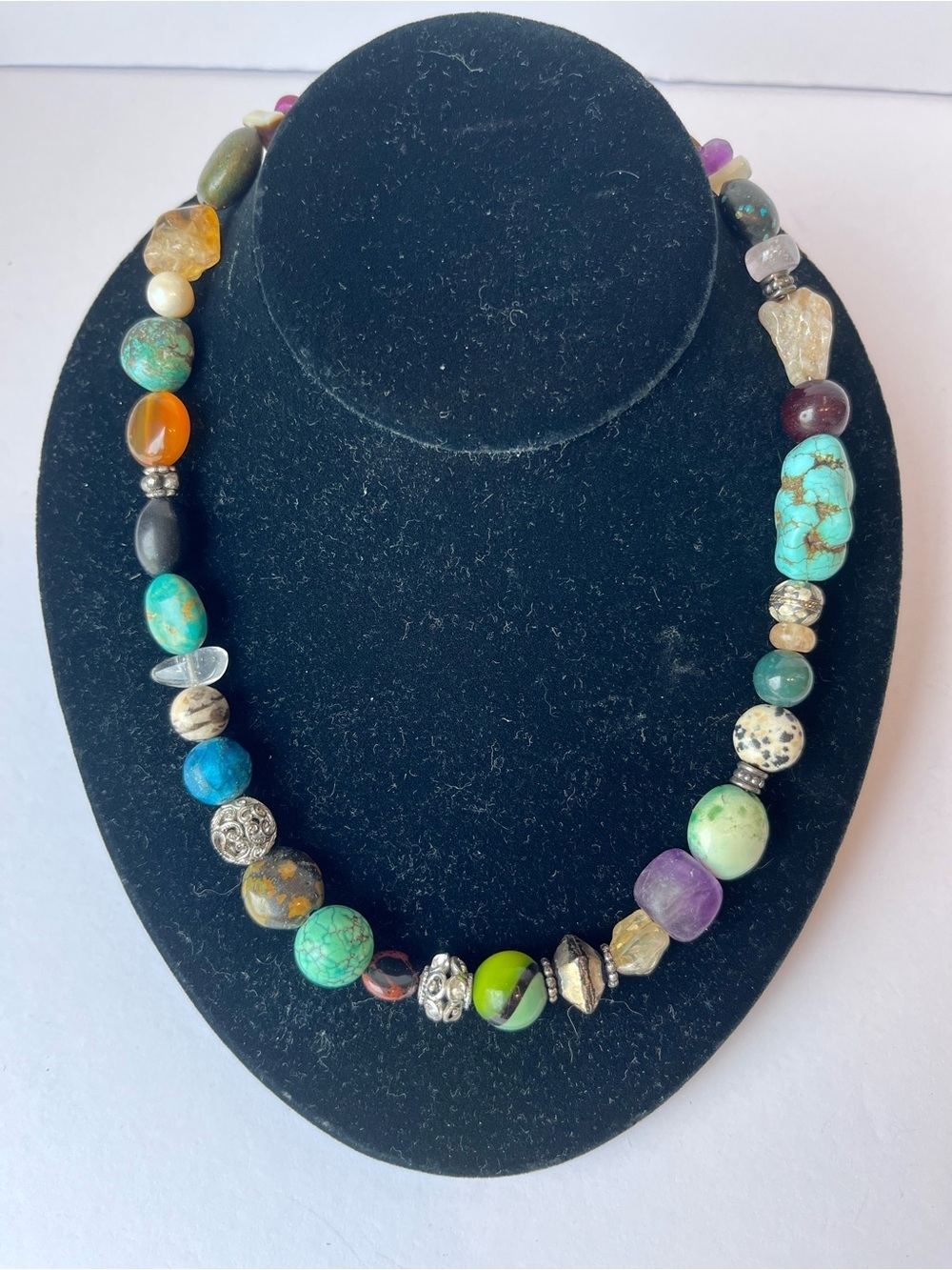 Vintage 925 Multi Color Stone Chunky Statement Necklace